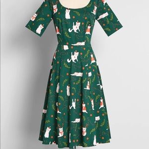 ModCloth x Collectif Catching Festive Felines Swing Dress UK 20/US 16.